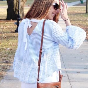Pinstripe Top with lace NWT